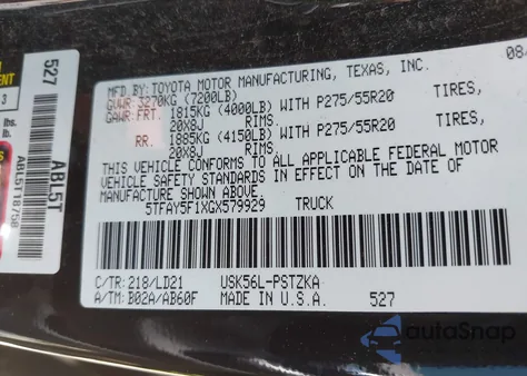 2016 Toyota Tundra Crewmax 1794/Platinum z USA, uszkodzony, nr VIN 5TFAY5F1XGX579929